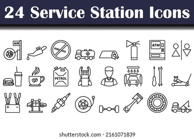 Service Station Icon Set. Bold outline design with editable stroke width. Vector Illustration.
