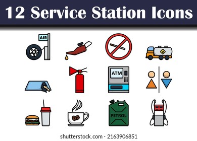 Service Station Icon Set. Editable Bold Outline With Color Fill Design. Vector Illustration.