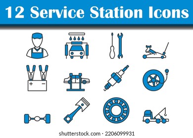 Service Station Icon Set. Editable Bold Outline With Color Fill Design. Vector Illustration.