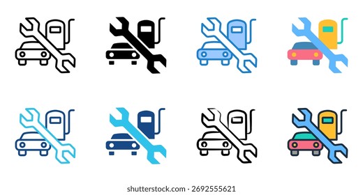Conjunto de iconos de estación de servicio colección de estilo múltiple 
