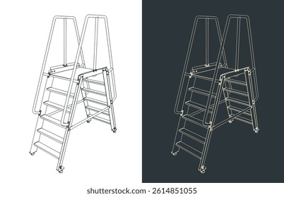 Service step ladder stylized vector illustrations