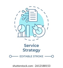 Service strategy soft blue concept icon. Statistical metrics, efficiency. Goal target, documentation. Round shape line illustration. Abstract idea. Graphic design. Easy to use in blog post