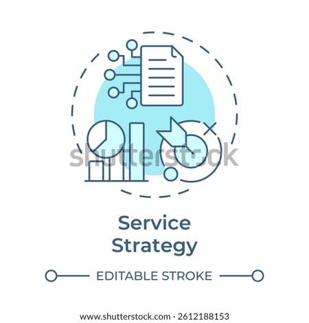 Service strategy soft blue concept icon. Statistical metrics, efficiency. Goal target, documentation. Round shape line illustration. Abstract idea. Graphic design. Easy to use in blog post