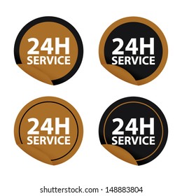 Service and support around the clock, 24 hours a day and 7 days a week symbol isolated on white background. Vector illustration 