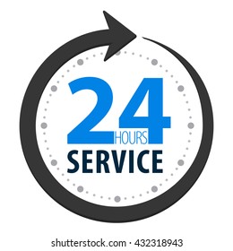 Service and support around the clock, 24 hours a day flat icon isolated on white background. Vector illustration