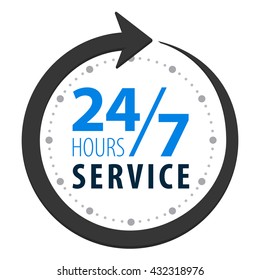 Service and support around the clock, 24 hours a day and 7 days a week flat icon isolated on white background. Vector illustration