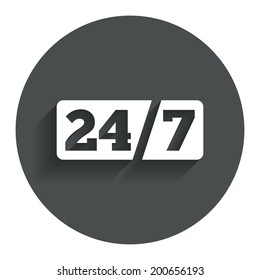 Service and support for customers. 24 hours a day and 7 days a week icon. Circle flat button with shadow. Modern UI website navigation. Vector