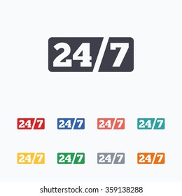 Service and support for customers. 24 hours a day and 7 days a week icon. Colored flat icons on white background.