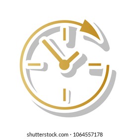 Service and support for customers around the clock and 24 hours. Vector. Golden gradient icon with white contour and rotated gray shadow at white background.