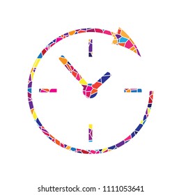 Service and support for customers around the clock and 24 hours. Vector. Stained glass icon on white background. Colorful polygons. Isolated.