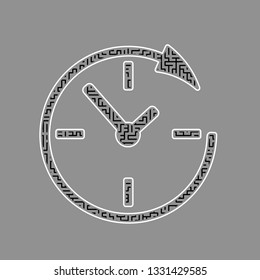 Service and support for customers around the clock and 24 hours. Vector. Black maze filled icon with white border at gray background.
