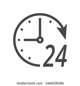 Service and support for customers around the clock and 24 hours a day and 7 days a week icon or symbol isolated on white background.