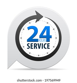 Service and support for customers around the clock or 24 hours a day and 7 days a week  icon or symbol on bubble isolated on white background. Vector illustration