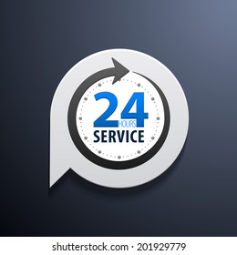 Service and support for customers around the clock or 24 hours a day and 7 days a week  icon or symbol on bubble isolated on white background. Vector illustration