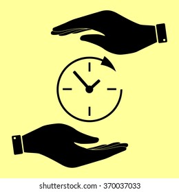 Service and support for customers around the clock and 24 hours. Save or protect symbol by hands.