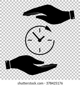 Service and support for customers around the clock and 24 hours. Save or protect symbol by hands.