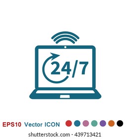 Service and support for customers around the clock and 24 hours a day and 7 days a week icon