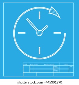 Service and support for customers around the clock and 24 hours. White section of icon on blueprint template.