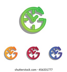 Service and support for customers around the clock and 24 hours. Colorfull applique icons set.