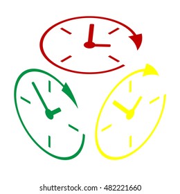 Service and support for customers around the clock and 24 hours. Isometric style of red, green and yellow icon.