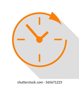 Service and support for customers around the clock and 24 hours. Orange icon with flat style shadow path.