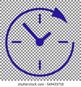 Service and support for customers around the clock and 24 hours. Blue icon on transparent background.