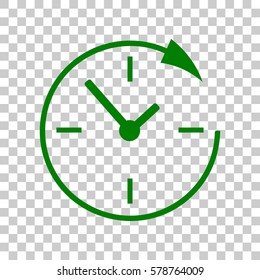Service and support for customers around the clock and 24 hours. Dark green icon on transparent background.