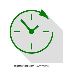 Service and support for customers around the clock and 24 hours. Green icon with flat style shadow path.