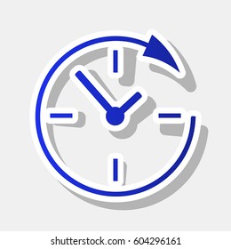 Service and support for customers around the clock and 24 hours. Vector. New year bluish icon with outside stroke and gray shadow on light gray background.