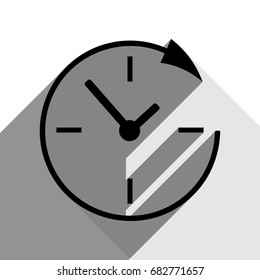 Service and support for customers around the clock and 24 hours. Vector. Black icon with two flat gray shadows on white background.