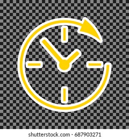 Service and support for customers around the clock and 24 hours. Vector. Yellow icon with white contour on dark transparent background.