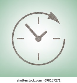 Service and support for customers around the clock and 24 hours. Vector. Brown flax icon on green background with light spot at the center.