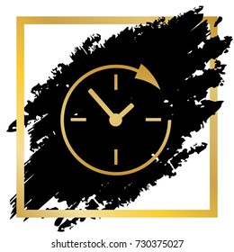 Service and support for customers around the clock and 24 hours. Vector. Golden icon at black spot inside golden frame on white background.