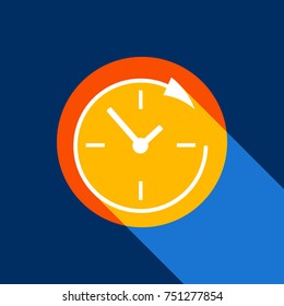 Service and support for customers around the clock. Vector. White icon on tangelo circle with infinite shadow of light at cool black background. Selective yellow and bright navy blue are produced.