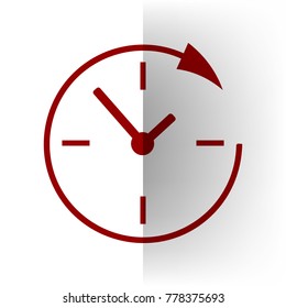 Service and support for customers around the clock and 24 hours. Vector. Bordo icon on white bending paper background.