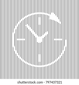 Service and support for customers around the clock and 24 hours. Vector. White icon on grayish striped background. Optical illusion.