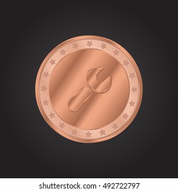 Service support embossed realistic bronze coin precious Icon / Logo Design