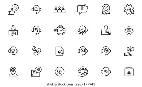 Service, support and help - thin line icon collection on white background  vector icon. Customer service icon set. Containing customer satisfied, assistance, support icons. Solid icon collection.

