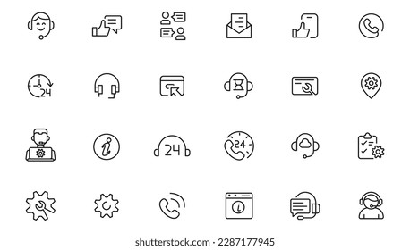 Service, support and help - thin line icon collection on white background  vector icon. Customer service icon set. Containing customer satisfied, assistance, support icons. Solid icon collection.