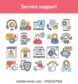 Service support line icons set. Isolated vector element. Outline pictograms for web page, mobile app, promo. Editable stroke.
