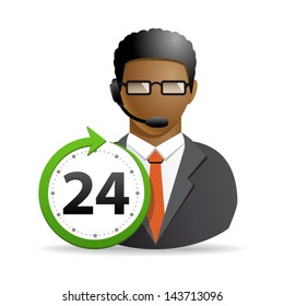 Service and support operator or consultant available around the clock or 24 hours a day icon isolated on white background. Vector