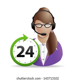 Service and support operator or consultant available around the clock or 24 hours a day icon isolated on white background. Vector
