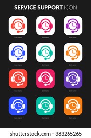 Service support ui icons set for icon application mobile or button main screen phone. Colorful vector flat style design template with drop shadow on dark grey background.