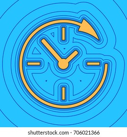 Service and support. Vector. Sand color icon with black contour and equidistant blue contours like field at sky blue background. Like waves on map - island in ocean or sea.