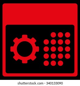 Service Syllabus vector icon. Style is flat symbol, red color, rounded angles, black background.