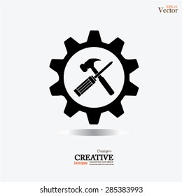 Service symbol. Hammer with screwdriver  and gear sign icon.vector illustration.