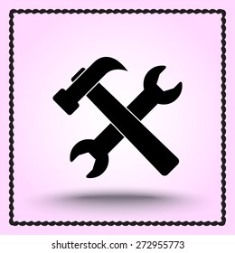 Service symbol. Hammer with wrench sign icon, vector illustration. Flat design style 