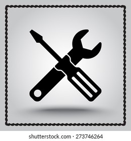 Service symbol. Hammer with wrench sign icon, vector illustration. Flat design style 