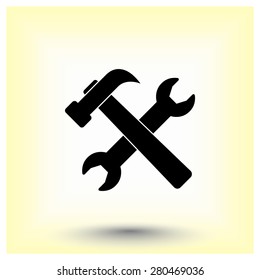 Service symbol. Hammer with wrench sign icon, vector illustration. Flat design style 