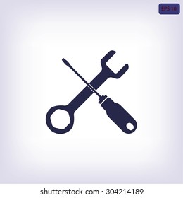 Service symbol. Hammer with wrench sign icon, vector illustratio